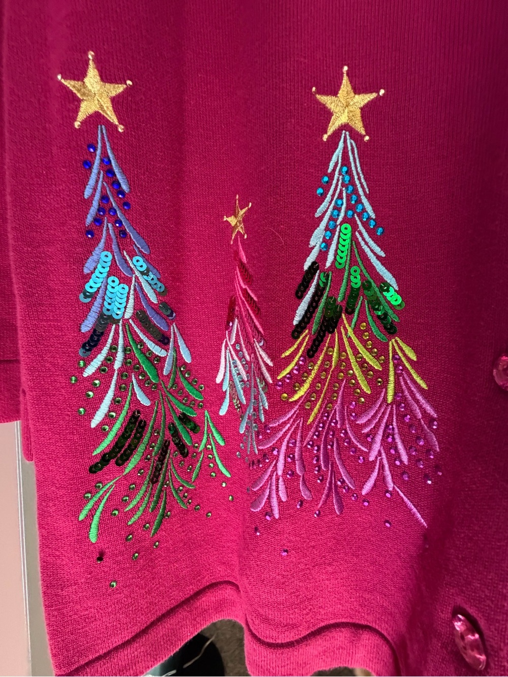 Quacker Factory Raspberry Holiday Embroidered Cardigan Sweater - Picture 2 of 5